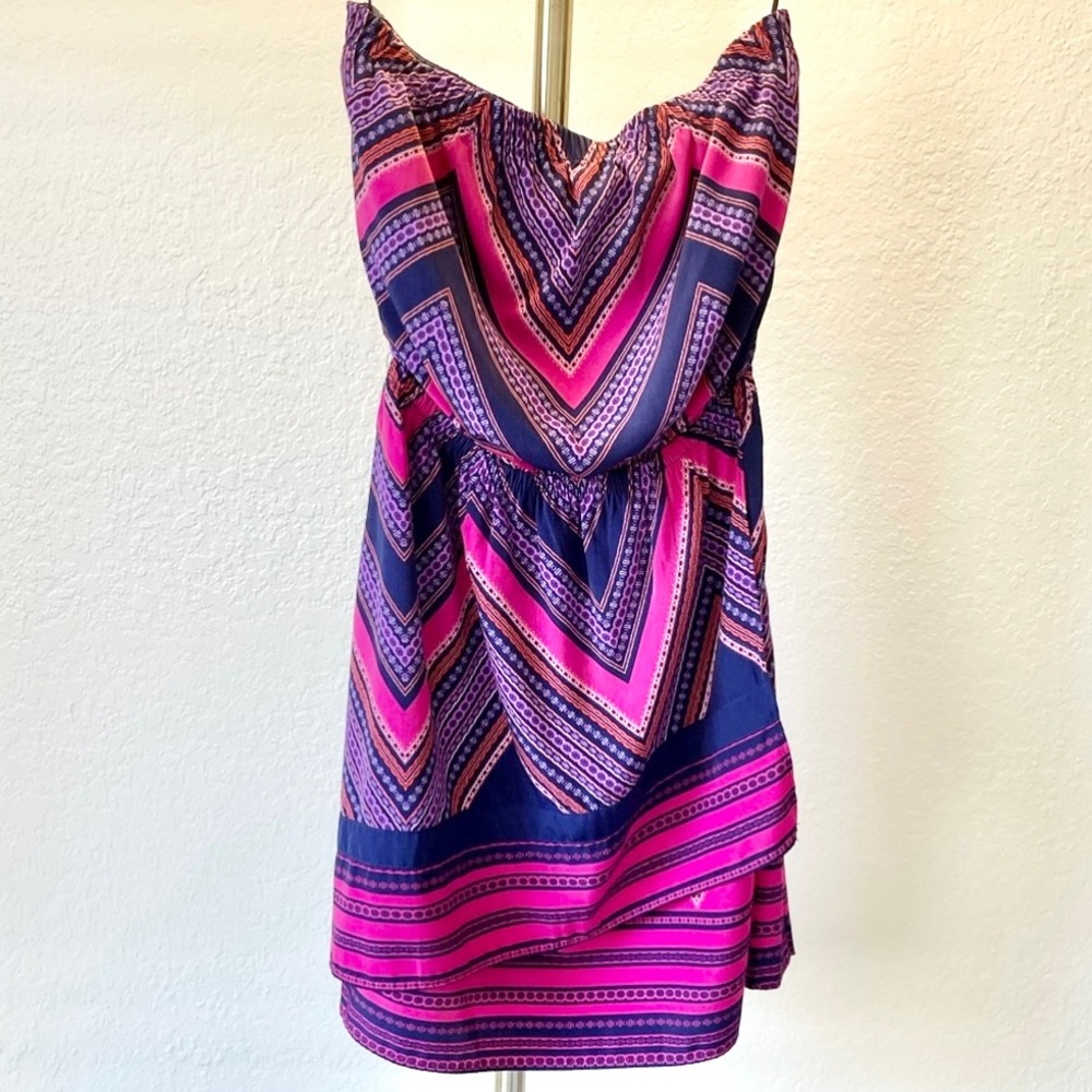 EXPRESS Strapless Summer Purple/Pink Pattern Mini Dress.